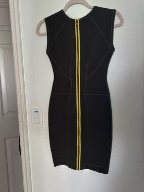 French Connection Black Sleeveless Midi Dress with Yellow Center Zip